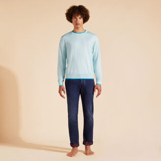 Men Merino Wool Cashmere Silk Crewneck Sweater Thalassa front worn view