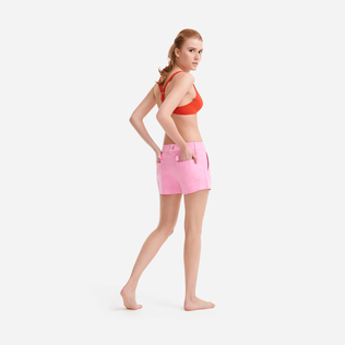 女士纯色亚麻百慕大短裤 - Vilebrequin x JCC+ 合作款 - 限量版 Pink polka jcc 背面穿戴视图