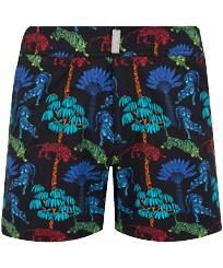Bañador elástico con cintura lisa y estampado Tiger Leap para hombre Negro vista frontal