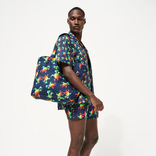 Men Bowling Shirt Linen Tortues Rainbow Multicolor - Vilebrequin x Kenny Scharf Navy details view 3