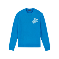Men Wool and Cashmere Sweater Turtle Neon blue front view