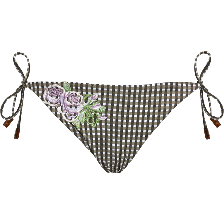 Bas De Maillot De Bain À Nouer Femme Pocket Check Fleurs Brodées - Flore - Vert