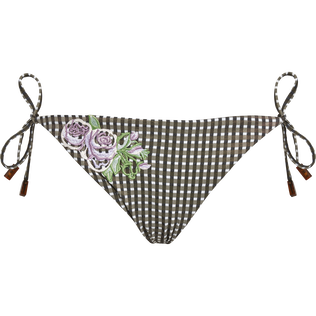 Braguita de bikini de corte brasileño con estampado Pocket Checks y flores bordadas para mujer Bronce vista frontal