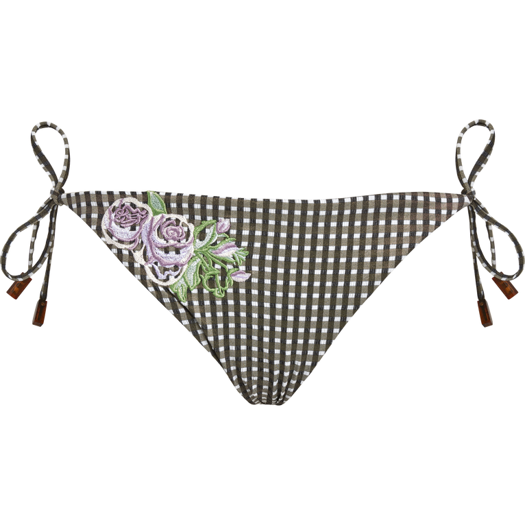 Mini Slip Bikini Donna Pocket Check Embroidered Flowers - Costume Da Bagno - Flore - Verde