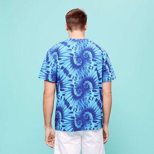 Men Cotton T-Shirt Tie & Dye Nautilius Print Celeste vista trasera desgastada