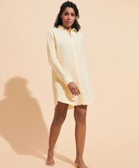 Robe chemise en Lin femme unie Paille vue portée de face
