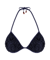 Women Triangle Bikini Top Embroidered Guipure Florale Navy front view