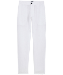 Hombre Autros Liso - Pantalones de corte recto en lino de color liso para hombre, Blanco vista frontal