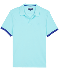 Polo en piqué de coton homme uni Bleu lazuli vue de face