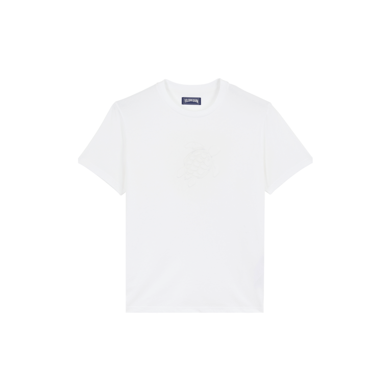 Vilebrequin Men Cotton T-shirt Embroidered Tone On Tone Turtle - Portisol - White - Size L