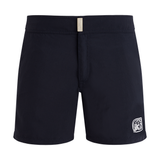 Men Stretch Swim Shorts Flat Belt - Vilebrequin x Ines de la Fressange Navy front view