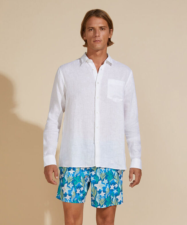 Tシャツ・カットソー VILEBREQUIN SS25 Long-sleeved linen shirt (CRSU3U00 010) Men Linen Shirt Solid