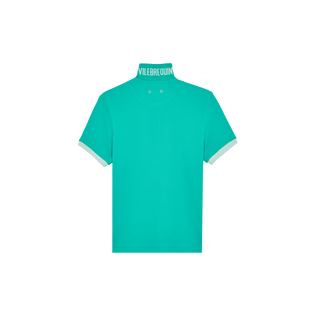Men Cotton Pique Polo Shirt Solid Disco green 后视图