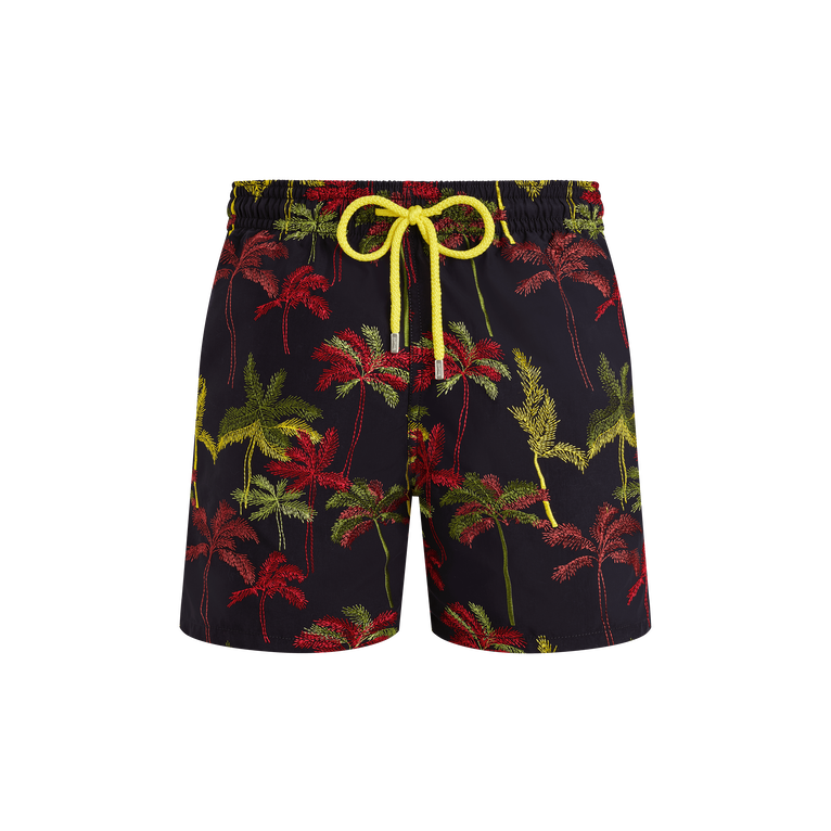 Vilebrequin Men Swim Shorts Embroidered Palm Offset - Swimming Trunk - Mistral - Black - Size L