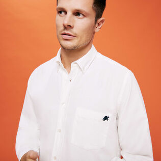Camicia uomo in velluto tinta unita Off white dettagli vista 1