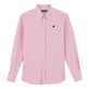 Camicia uomo a righe in seersucker Rosa caramella vista frontale