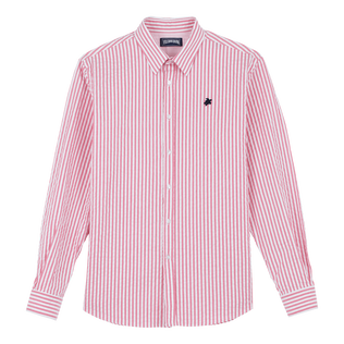 Men Striped Seersucker Shirt Candy pink front view