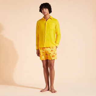 男士纯色亚麻衬衫 Corn 正面穿戴视图