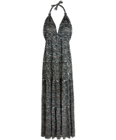 Vestito lungo donna in seta con schiena scoperta Pearl Nero vista frontale