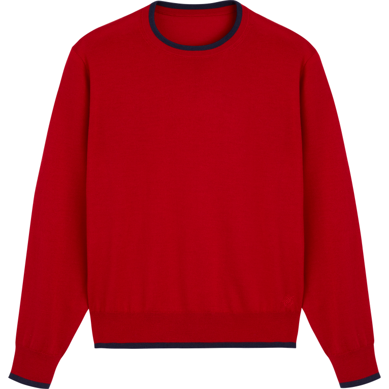 Pullover En Laine Mérinos Cachemire Soie Ras-du-cou Homme - Pierre - Rouge