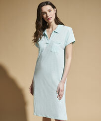 Women Linen Long Polo Dress Solid Heather thalassa front worn view