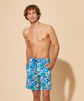 Men Long Swim Shorts Camo Seaweed Calanque front worn view
