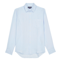 Camicia uomo in lino tinta unita Azzurro cielo vista frontale
