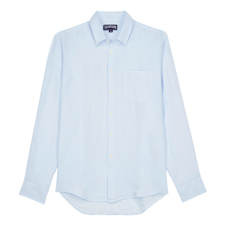 Men Linen Shirt Solid - Caroon - Blue - Size 6XL - Vilebrequin