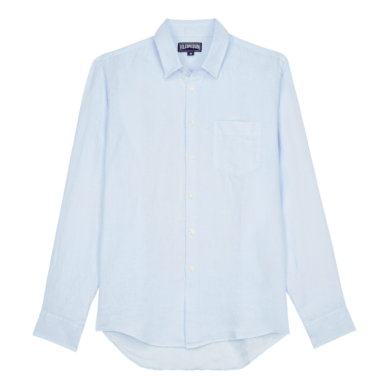 Men Linen Shirt Solid - Shirt - Caroon - Blue - Size 6XL - Vilebrequin