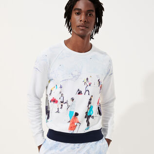 Men Cotton Sweatshirt Ski - Vilebrequin x Massimo Vitali Sky blue front worn view