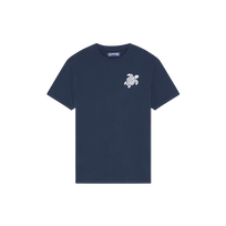 Camiseta de algodón orgánico con tortuga bordada para hombre Azul marino vista frontal