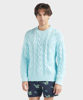 Herren Zopfmuster-Baumwollpullover Thalassa Vorderseite getragene Ansicht