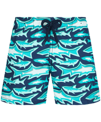 Jungen Klassische Bedruckt - Requins 3D Badeshorts für Jungen, Marineblau Vorderansicht