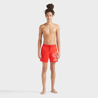 Pantaloncini mare uomo corti elasticizzati Placed Poulpe Papavero vista frontale indossata