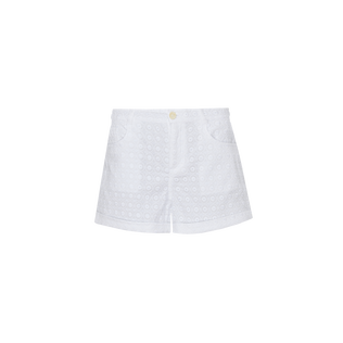 Bermudas de algodón con bordado inglés para mujer Blanco vista frontal