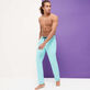 Men Cotton and Linen Stretch Comfort Pants Solid Lagoon details view 3