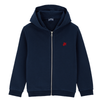 Boys Hooded Front Zip Sweatshirt Placed Back Gomy Navy front view