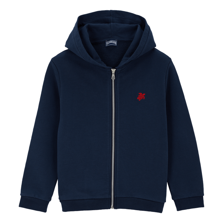 Boys Hooded Front Zip Sweatshirt Placed Back Gomy - Sweater - Gato - Blue - Size 14 - Vilebrequin