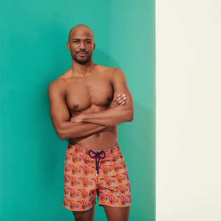 Men Swim Shorts Embroidered 2007 Snails - Limited Edition Guava front worn view