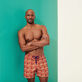 Men Classic Embroidered - Men Swimwear Embroidered 2007 Snails  - Limited Edition, Guava front worn view