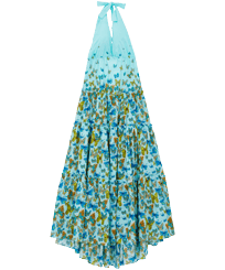 Robe longue dos nu en coton femme Butterflies Lagon vue de face