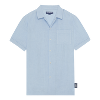 Camicia bowling uomo in lino tinta unita - Vilebrequin x Highsnobiety Chambray vista frontale