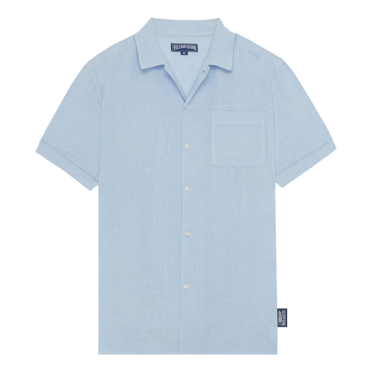 Chemise Bowling En Lin Homme Uni - Chemise - Charli - Bleu