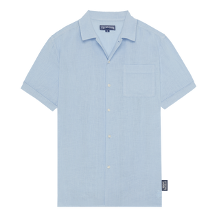 Men Linen Bowling Shirt Solid - Vilebrequin x Highsnobiety Chambray front view