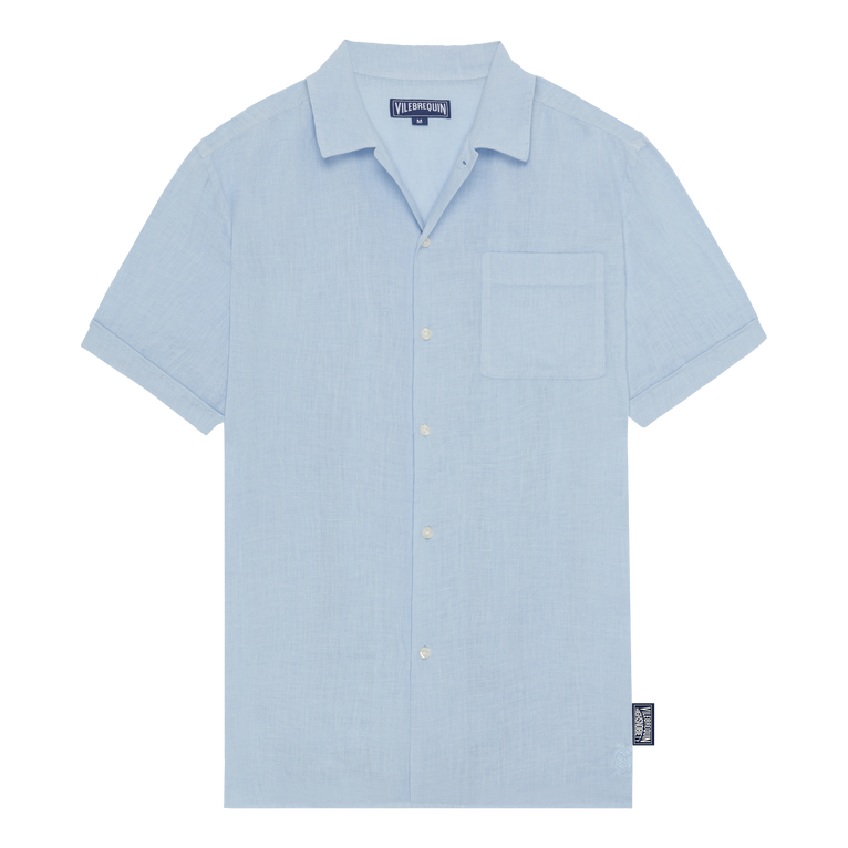 Camisa De Bolos De Lino De Color Liso Para Hombre - Vilebrequin X Highsnobiety - Camisa - Charli - Azul