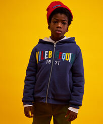Boys Hooded Zip Sweatshirt Multicolor Vilebrequin Navy front worn view