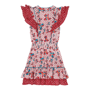Women Mini Dress Iris Lace- Vilebrequin x Poupette St Barth Poppy red back view