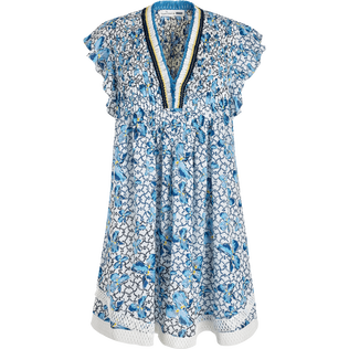 Iris Spitzen-Minikleid für Damen - Vilebrequin x Poupette St Barth Aquamarin blau Vorderansicht