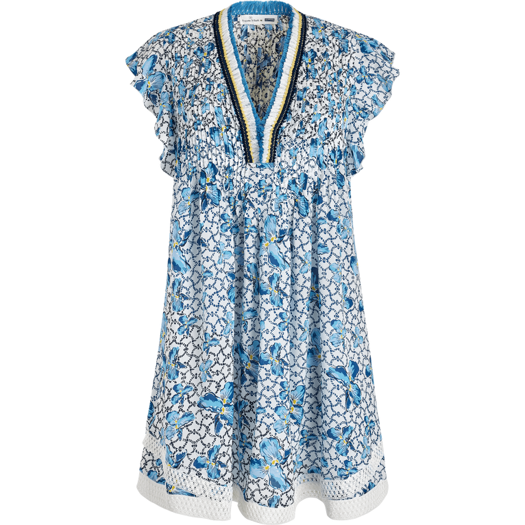 Women Mini Dress Iris Lace- Vilebrequin X Poupette St Barth - Dress - Sasha - Blue - Size L - Vilebrequin