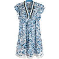 Iris Spitzen-Minikleid für Damen - Vilebrequin x Poupette St Barth Aquamarin blau Vorderansicht